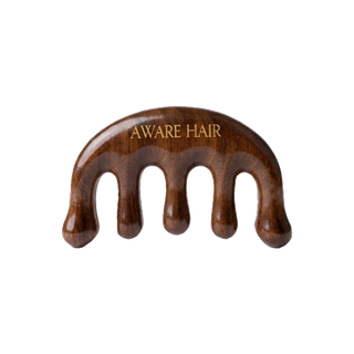 Sandalwood Meridian Scalp Gua Sha engraved with AWARE HAIR